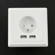 230V single flush-mounted socket with two USB 2.1A French ports - white 