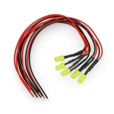 5mm 12V LED su rezistoriumi ir laidu - geltona