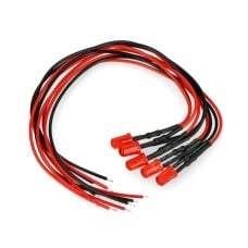 5mm 12V LED su rezistoriumi ir laidu - raudona