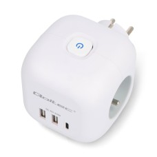 6-in-1 Power Cube - 2x USB Type-A and 1x USB Type-C - with Illuminated Switch - Qoltec 52548