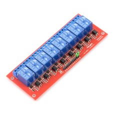 8-channel relay module with optoisolation - 10A / 250VAC contacts - 12V coil - red