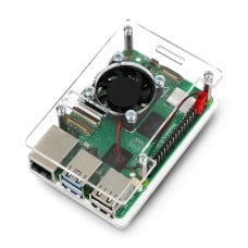 Dėklas Raspberry Pi 5 - atidaromas su ventiliatoriumi - skaidrus