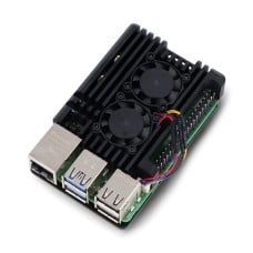 Dėklas Raspberry Pi 5 su dviem ventiliatoriais - aliuminis - juodas