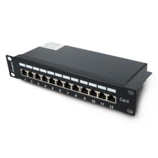 Shielded 12-port patch panel - for 10'' server racks - 1U cat.6 FTP - black - Lanberg PPF6-9012-B