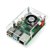 Raspberry Pi 4B/3B+/3B/2B dėklas, atidaromas, su ventiliatoriumi - skaidrus