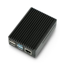 Dėklas skirtas Raspberry Pi 4B - su išpjovomis - aliuminis - juodas