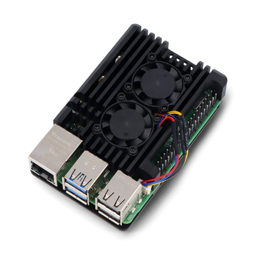 Raspberry Pi 5 korpusas su dviem ventiliatoriais - aliuminis - juodas Raspberry Pi 5 korpusas su dviem ventiliatoriais - aliuminis - juodas