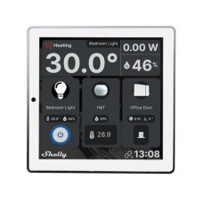 Shelly Wall Display + Blu H&T – smart control panel with 5A switch and colorful Wi-Fi/Bluetooth display – white