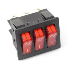 Rocker switch, triple RS203-6C3R - 250V/16A - red