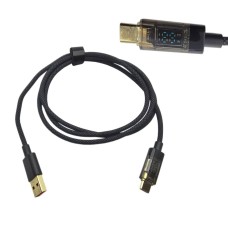 USB A - USB C cable with wattmeter - black braided - 2m