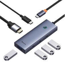 6in1 Hub Baseus UltraJoy USB-C per HDMI4K@60Hz+4xUSB 3.0+PD - pilka