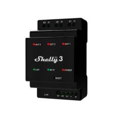 Shelly Pro 3 profesionalus 3 kanalų DIN bėgio išmanusis jungiklis su sausaisiais kontaktais