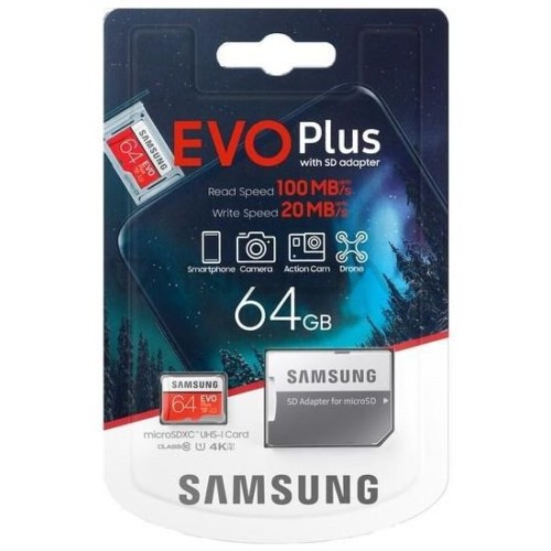 Atminties Kortelė Micro Sd Samsung Evo Plus Microsd Xc 64gb 100mb S Uhs I U3 10