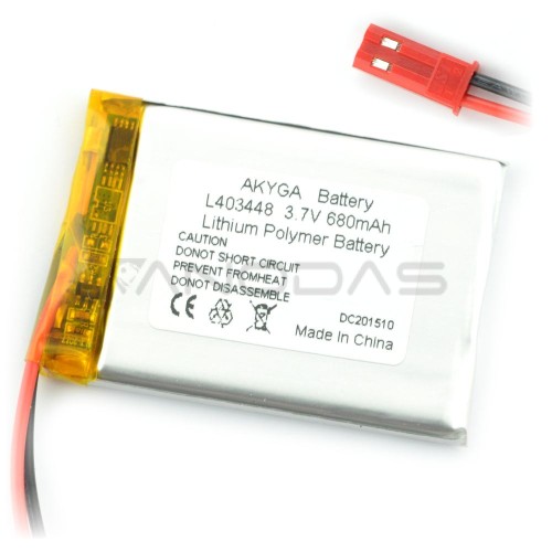 Battery Li-Pol Akyga 600mAh 1S 3.7V - connectors JST-BEC + socket 