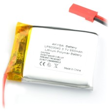 Battery Li-Pol Akyga 650mAh 1S 3.7V - Connectors JST-BEC + Socket