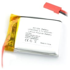 Akumuliatorius Li-Pol Akyga 650mAh 1S 3.7V - Jungtys JST-BEC + Lizdas