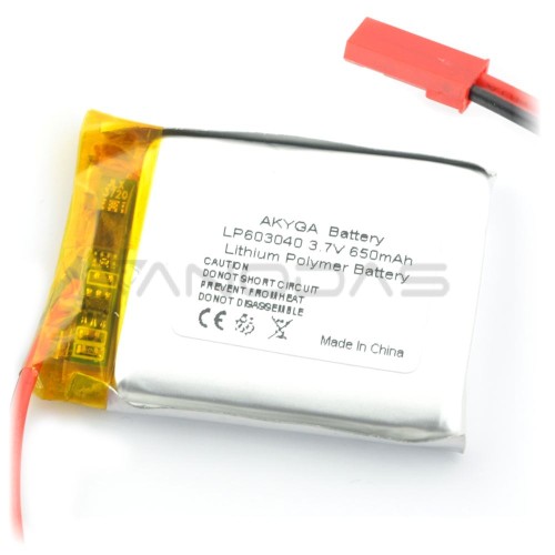Battery Li-Pol Akyga 650mAh 1S 3.7V - Connectors JST-BEC + Socket 