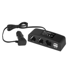 Automobilinio žiebtuvėlio skirstytuvas 1x kištukas 3x lizdas + 2xUSB CS-43