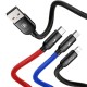 Baseus Rapid USB kabelis 3in1 C-type / Lightning / Micro 3A 1.2M - Juodas 