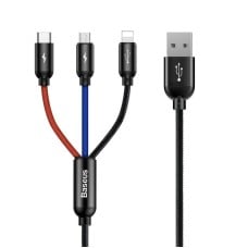 Baseus Rapid USB kabelis 3in1 C-type / Lightning / Micro 3A 1.2M - Juodas 