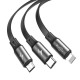 USB Baseus Fabric 3w1 kabelis USB-C / Lightning / Micro 3.5A 1.2m - Pilkas