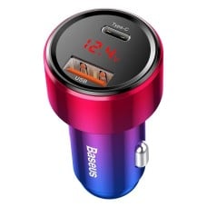 Baseus Magic automobilinis įkroviklis USB + USB-C QC 4.0 PD 45W - Raudonas / Mėlynas 