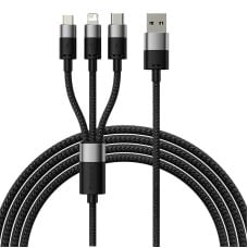 3in1 USB kabelis Baseus StarSpeed Series, USB-C + Micro + Lightning 3.5A, 1.2m (juodas)