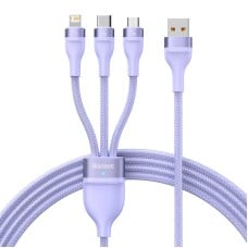 3in1 USB cable Baseus Flash Series II, USB-C + micro USB + Lightning, 66W, 1.2m (Purple)