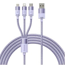 3in1 USB laidas Baseus StarSpeed Series, USB-C + Micro + Lightning 3.5A, 1.2m (violetinė)