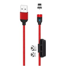 XO 3in1 USB magnetinis kabelis USB-C / Lightning / Micro 2.4A 1m - Raudonas