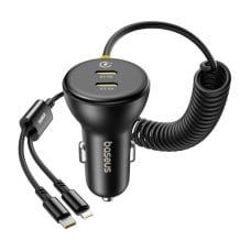 60 W Baseus USB-C automobilinis įkroviklis + Lightning laidas (juodas)