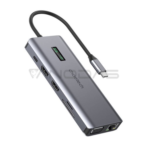 Adapteris 12in1 Choetech HUB-M26 USB-C for USB-C+ USB-A+ HDMI+ VGA+ AUX+ SD+ TF - Pilkas 