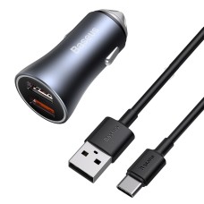 Baseus Golden Contactor Pro car charger 2x USB QC SCP 40W + cable USB - USB-C 1m - Gray