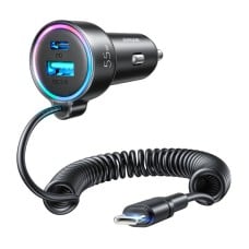 Automobilinis įkroviklis Joyroom JR-CL07, 3-in-1, 1x USB + 1x PD, 55W + Type-C laidas (juodas)