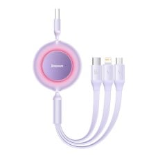 Baseus Bright Mirror 3 USB 3-in-1 kabelis skirtas micro USB USB-C Lightning 66W 2A 1.1m – Violetinė