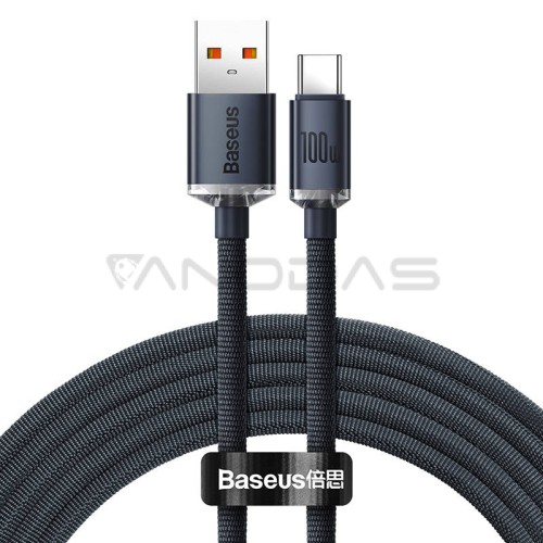 Baseus Crystal USB-USB-C laidas, 100W, 2m - juodas 
