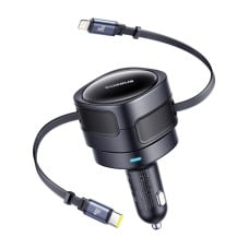 Baseus Enjoyment Max automobilinis įkroviklis su USB-C + Lightning laidais, 60 W, juodas