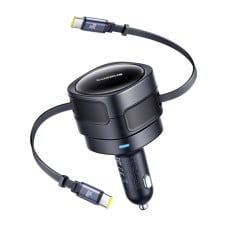 Baseus Enjoyment Max automobilinis įkroviklis su USB-C+USB-C laidais, 60 W, juodas