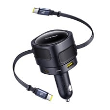 Baseus Enjoyment Max automobilinis įkroviklis su USB-C+USB-C laidais ir USB-A+USB-C prievadais, 90 W, juodas