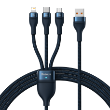 Baseus Flash 3 az 1-ben USB töltőkábel, USB-C + Micro USB + Lightning 66W, 1.2m (kék)