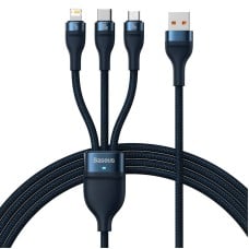 Baseus Flash Series 3in1 USB kabelis USB-C + micro USB + Lightning 100W 1.2m - Mėlynas