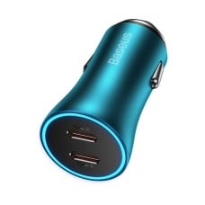 Baseus Golden Contactor Pro automobilinis įkroviklis 2x USB-C 40W - mėlynas