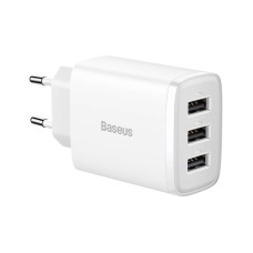 Baseus Compact Quick Charger, 3x USB, 17W - White