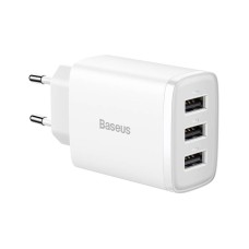 Baseus kompaktiškas greitas įkroviklis, 3x USB, 17W - baltas