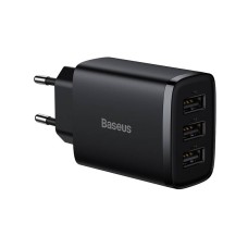 Baseus Compact Quick Charger, 3x USB, 17W - Black