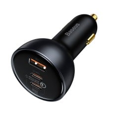 Baseus Qualcomm automobilinis įkroviklis, USB, 2xUSB-C, 160W - pilkas