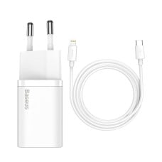 Baseus Super Si greitas įkroviklis 1C 20W su USB-C - Lightning laidu 1m Baltas