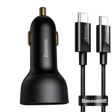 Baseus Superme USB automobilinis įkroviklis USB-C 100W + USB-C kabelis - Juodas