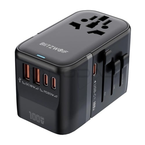 Blitzwolf BW-TA2 5-in-1 Travel Adapter 2xUSB PD + 2xC QC + C GaN 100W  Blitzwolf BW-TA2 5-in-1 Travel Adapter 2xUSB PD + 2xC QC + C GaN 100W