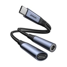 Du viename garso adapteris Joyroom SY-C02 Type-C iki 3.5 mm + Type-C (juodas)
